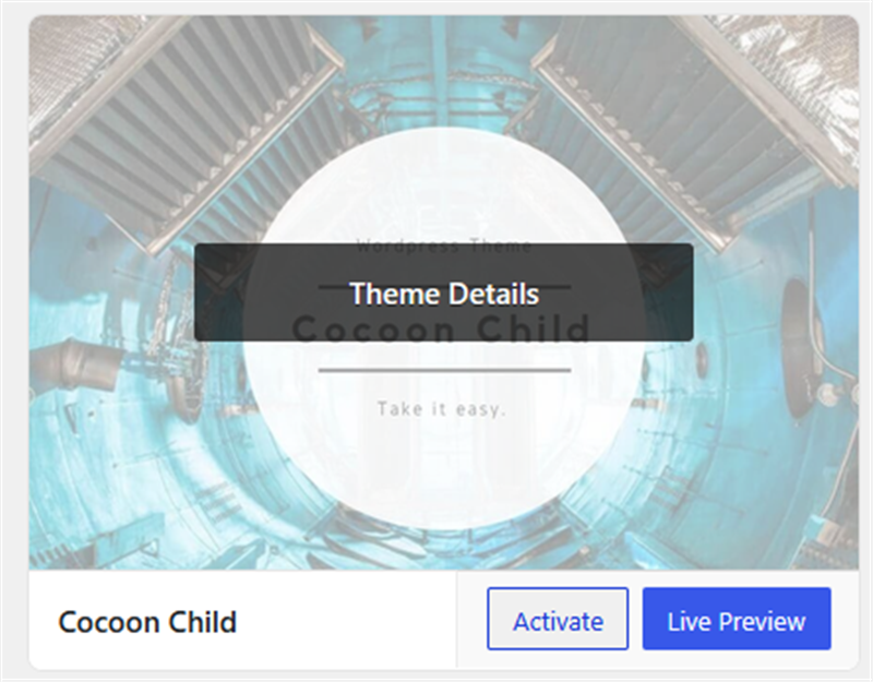 The activation button for the Cocoon child theme on the WordPress theme page