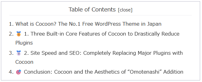 Cocoon table of contents (expanded)