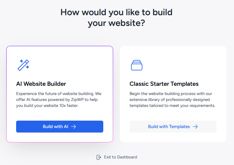 Astra initial onboarding setup wizard dashboard screen