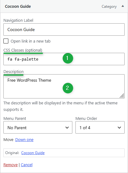 WordPress: Menu Formatting Settings