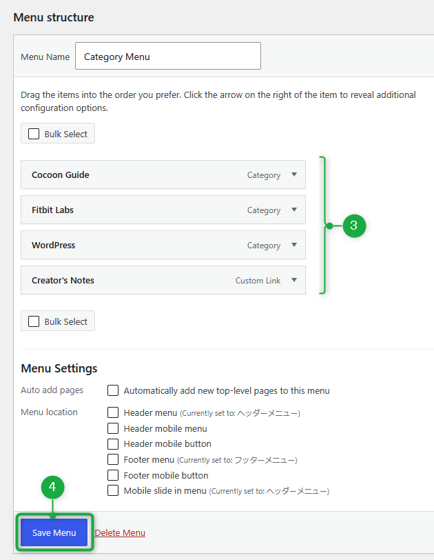 WordPress: Saving the Menu