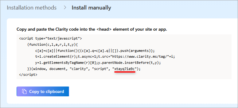 Copy Clarity Project ID to clipboard