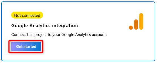 Pointing to Get started on the Google Analytics integration screen