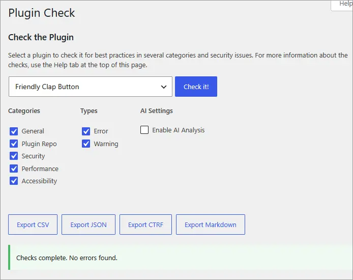 WordPress Plugin Check completed with no errors