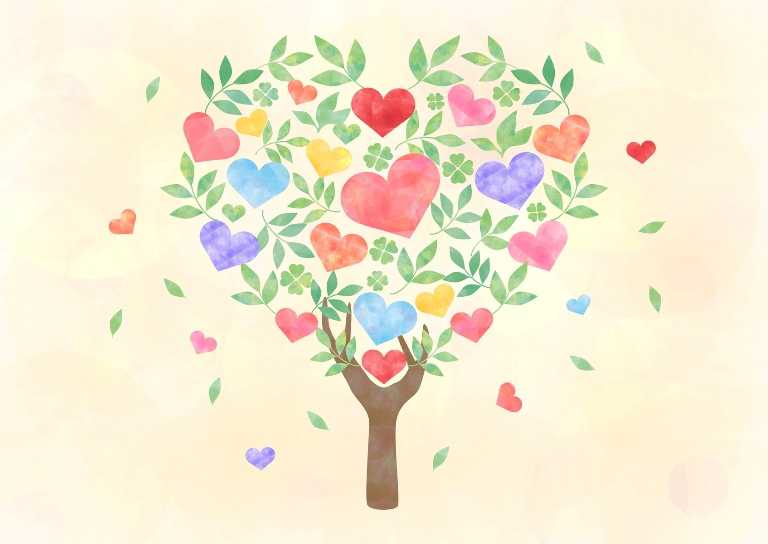 葉っぱと花_ハート形の木